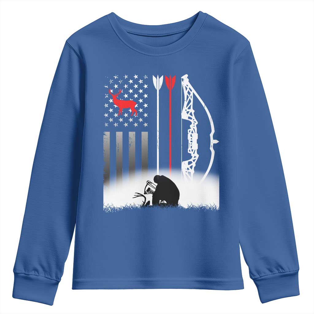 Bow Deer Hunting Youth Sweatshirt American Flag Hunter Gift - Wonder Print Shop