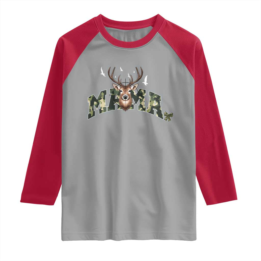 Mama Hunting Life Raglan Shirt Deer Head Camo Gift - Wonder Print Shop