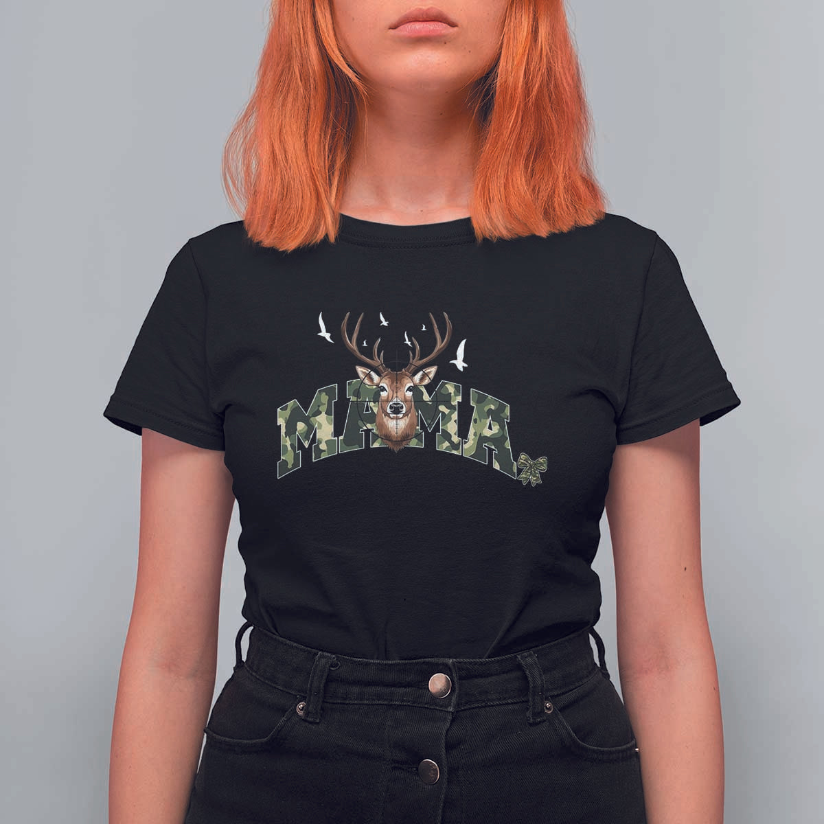 Mama Hunting Life T Shirt For Women Deer Head Camo Gift - Wonder Print Shop