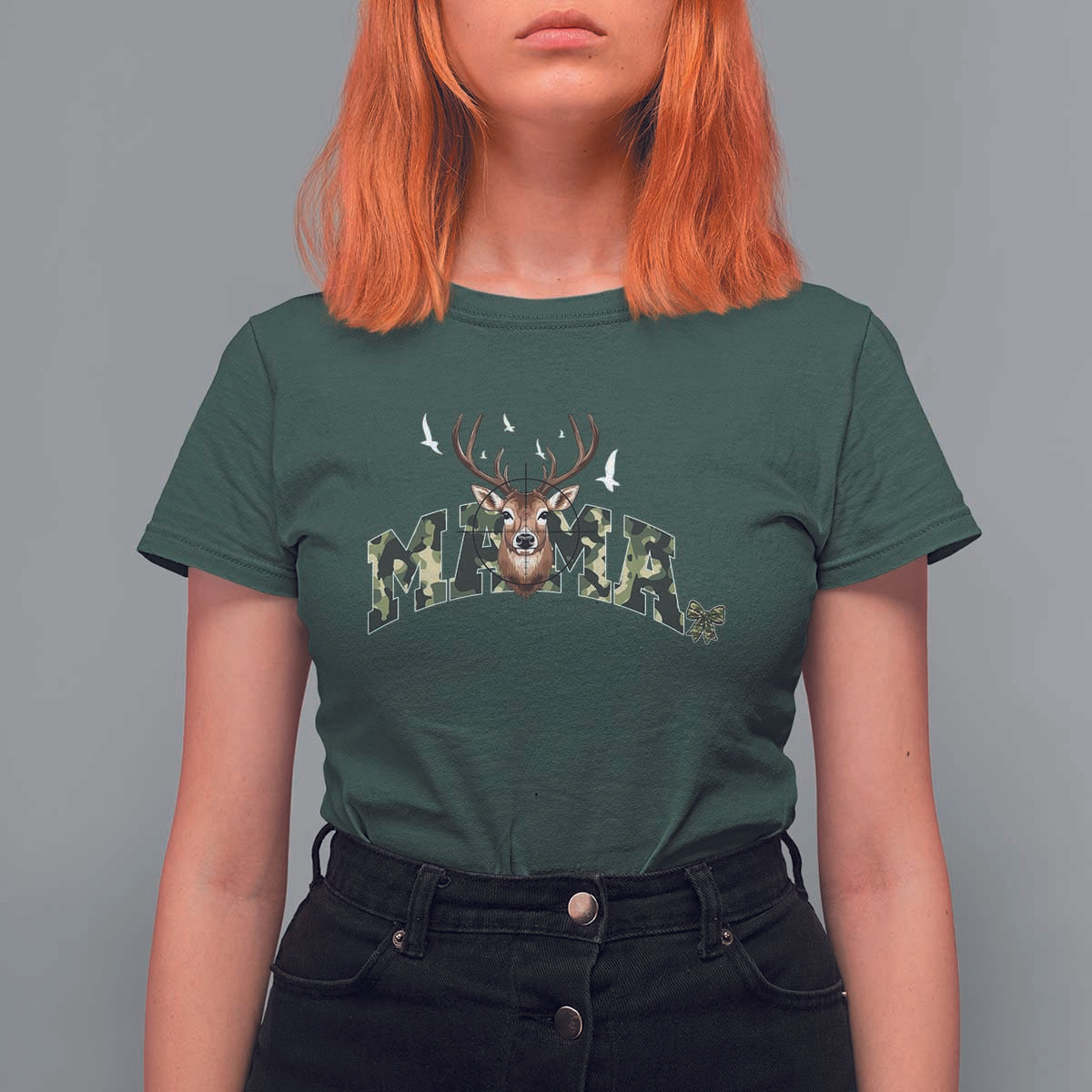 Mama Hunting Life T Shirt For Women Deer Head Camo Gift - Wonder Print Shop