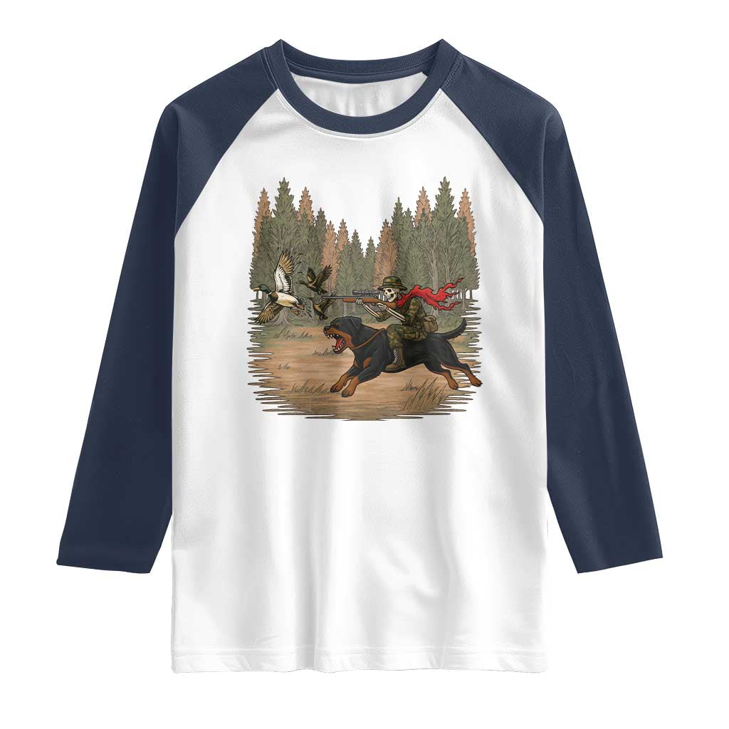 Funny Skeleton Riding Labrador Hunting Raglan Shirt Gift For Hunter - Wonder Print Shop