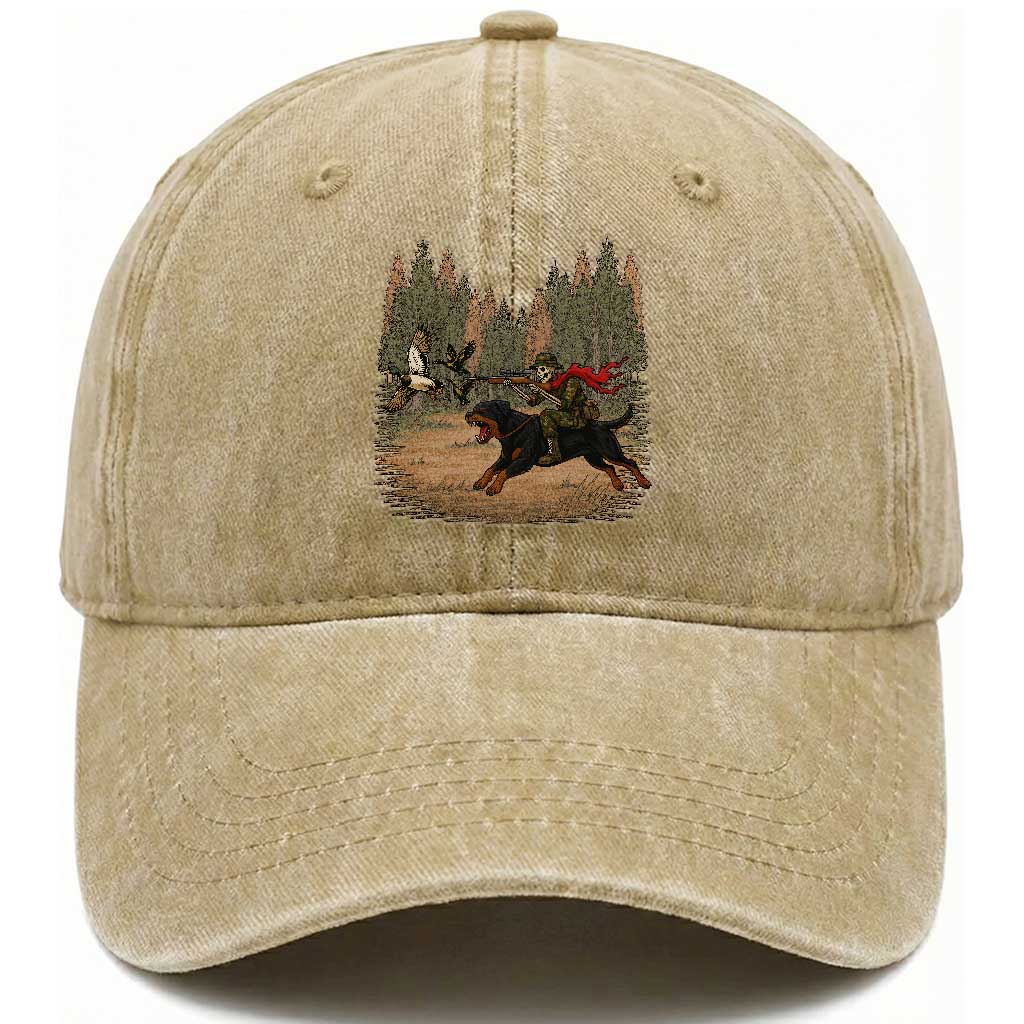 Funny Skeleton Riding Labrador Hunting Washed Cotton Baseball Cap Gift For Hunter