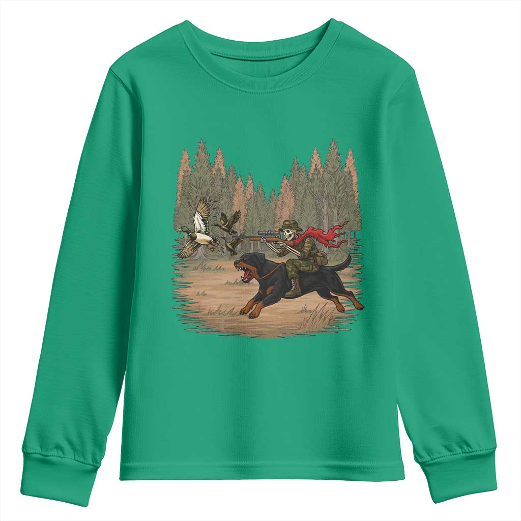 Funny Skeleton Riding Labrador Hunting Youth Sweatshirt Gift For Hunter - Wonder Print Shop