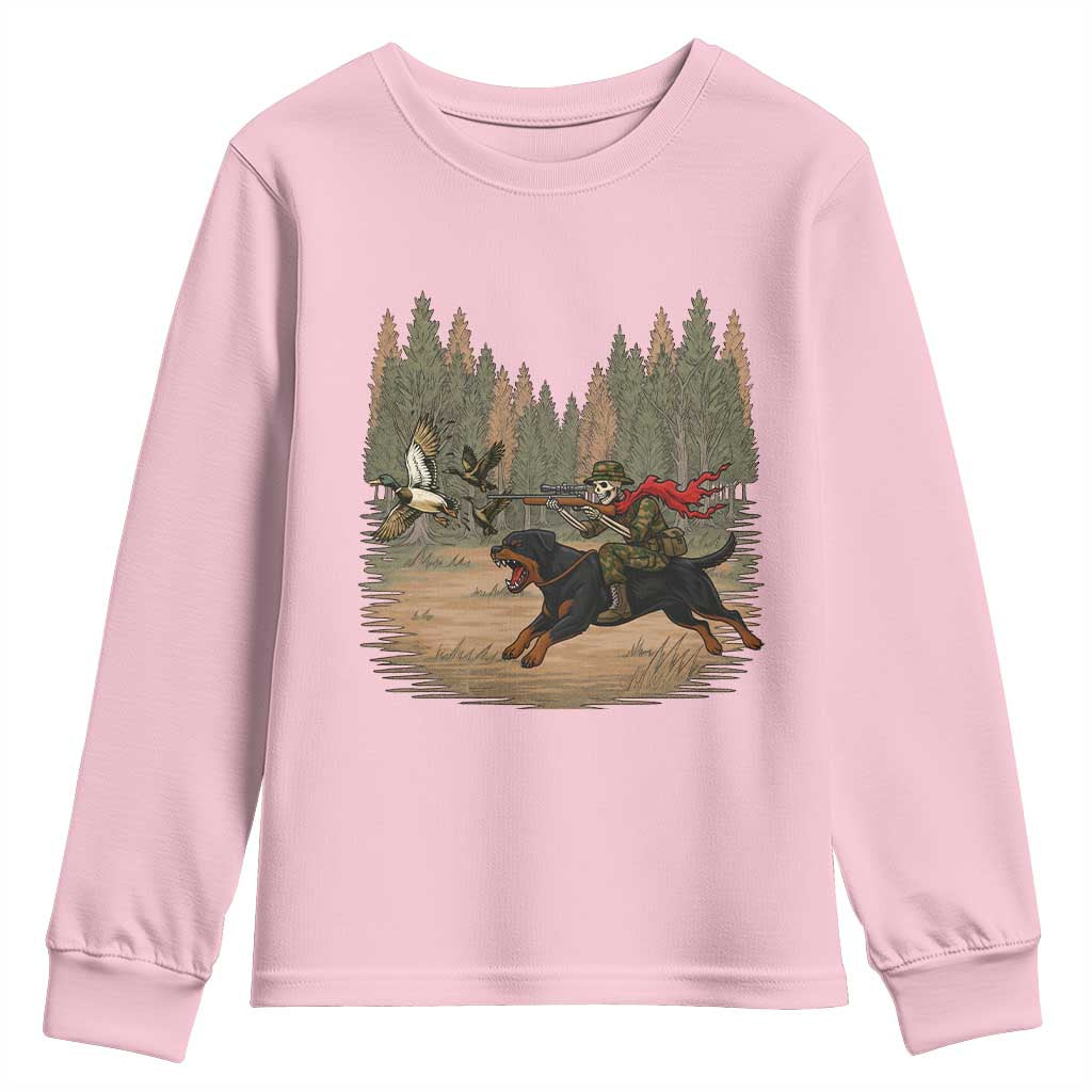 Funny Skeleton Riding Labrador Hunting Youth Sweatshirt Gift For Hunter - Wonder Print Shop