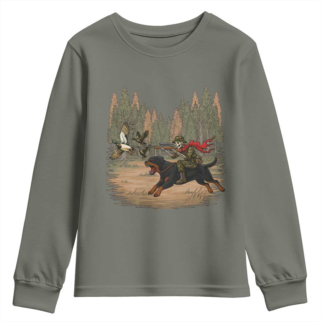 Funny Skeleton Riding Labrador Hunting Youth Sweatshirt Gift For Hunter - Wonder Print Shop