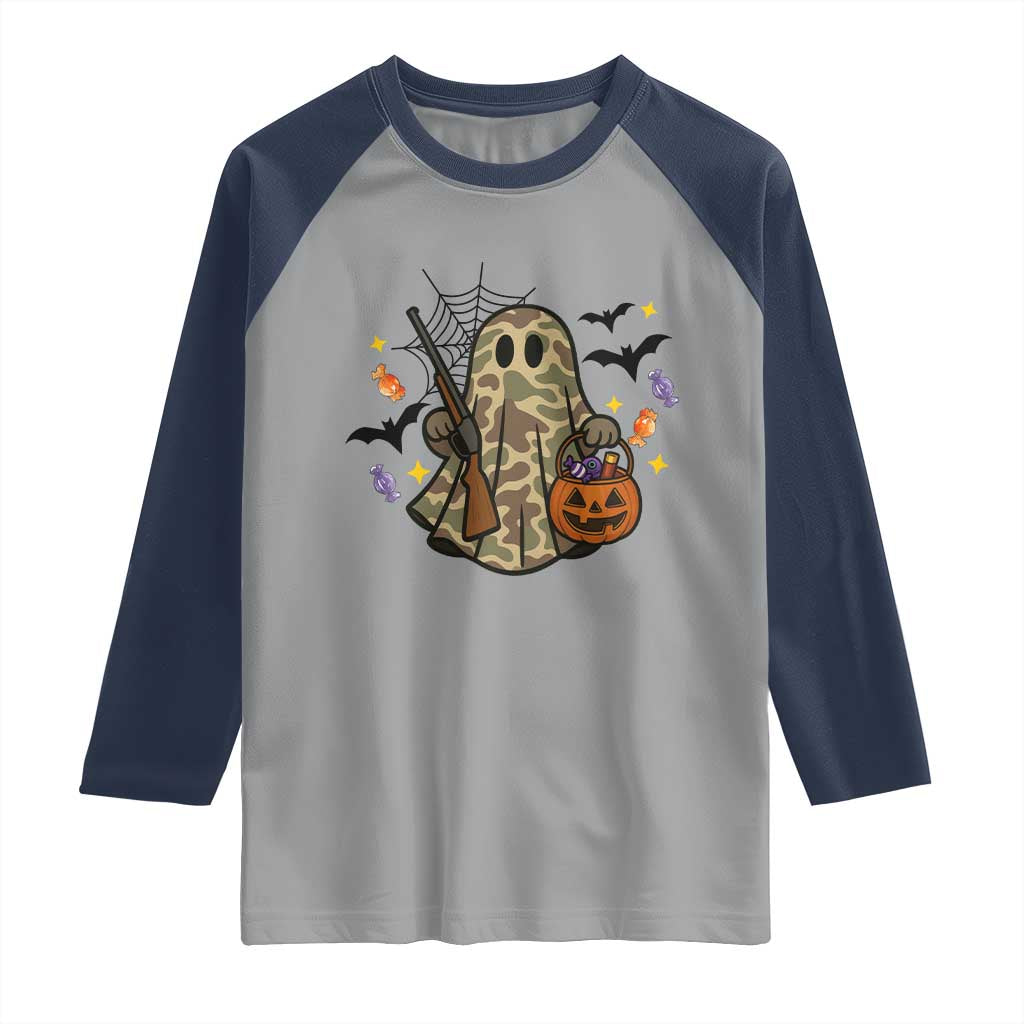 Funny Camo Hunter Halloween Ghost Costume Raglan Shirt - Wonder Print Shop