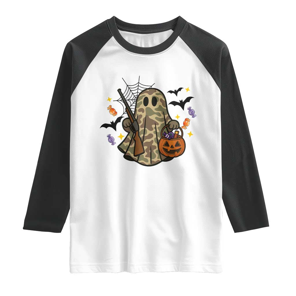 Funny Camo Hunter Halloween Ghost Costume Raglan Shirt - Wonder Print Shop