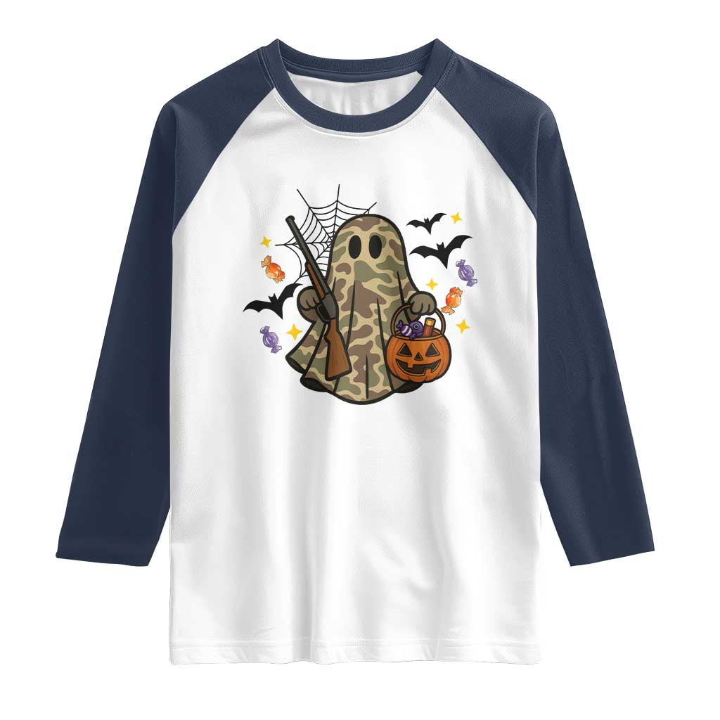 Funny Camo Hunter Halloween Ghost Costume Raglan Shirt - Wonder Print Shop