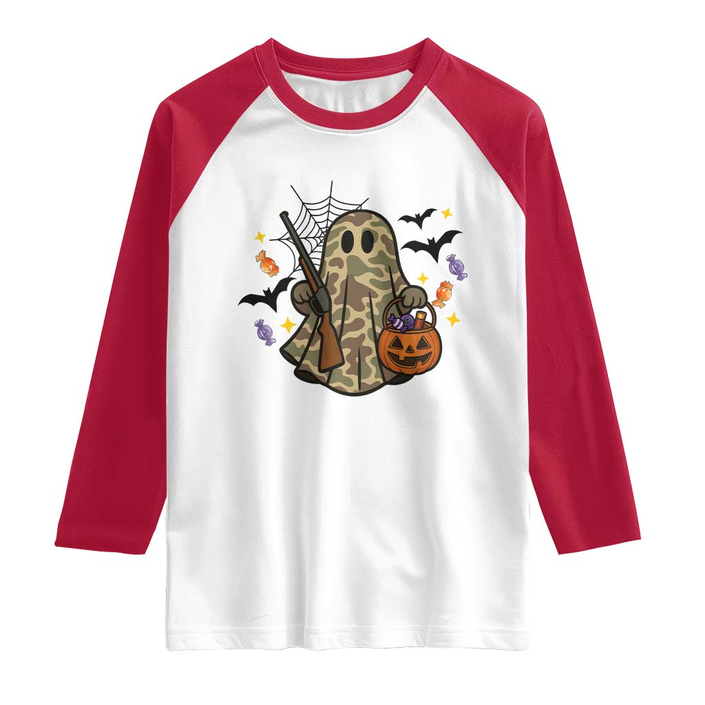 Funny Camo Hunter Halloween Ghost Costume Raglan Shirt - Wonder Print Shop