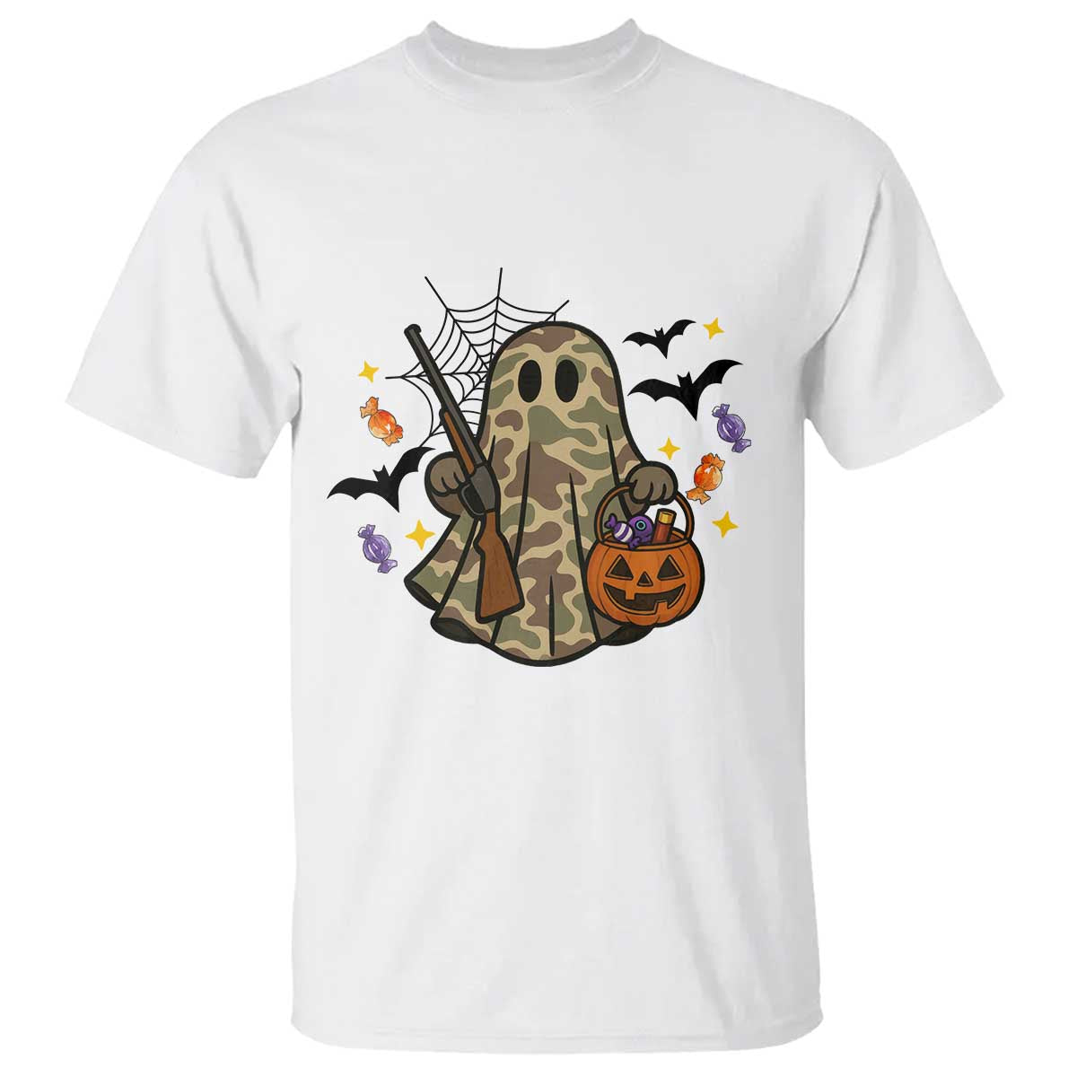 Funny Camo Hunter Halloween Ghost Costume T Shirt - Wonder Print Shop