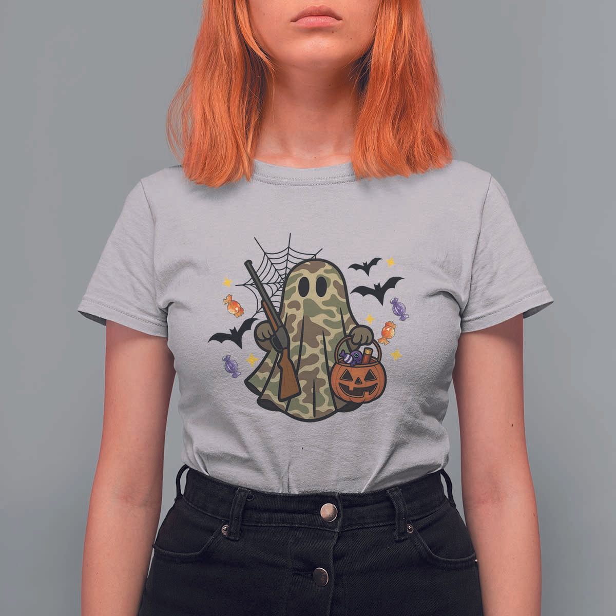 Funny Camo Hunter Halloween Ghost Costume T Shirt For Women - Wonder Print Shop