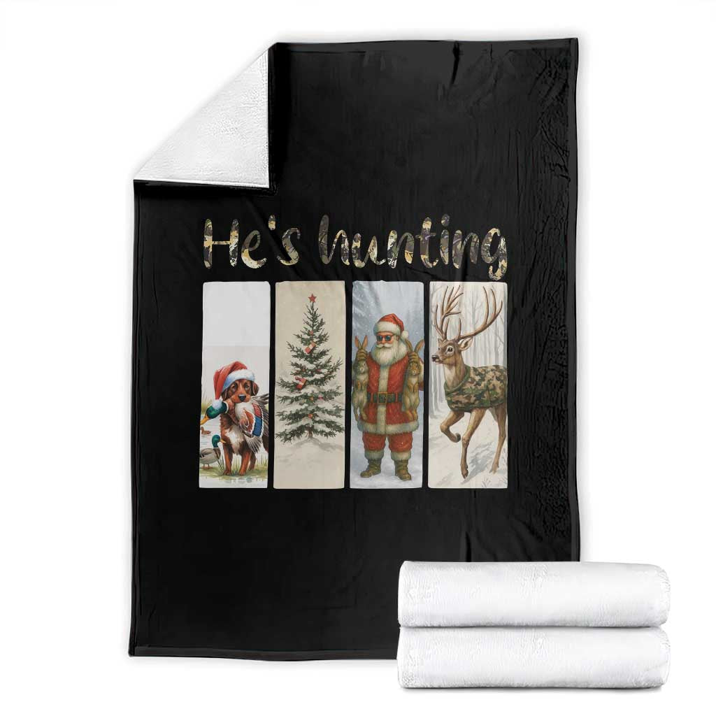 Santa Funny Christmas Hunter Look Throw Blanket He Is Hunting - Wonder Print Shop