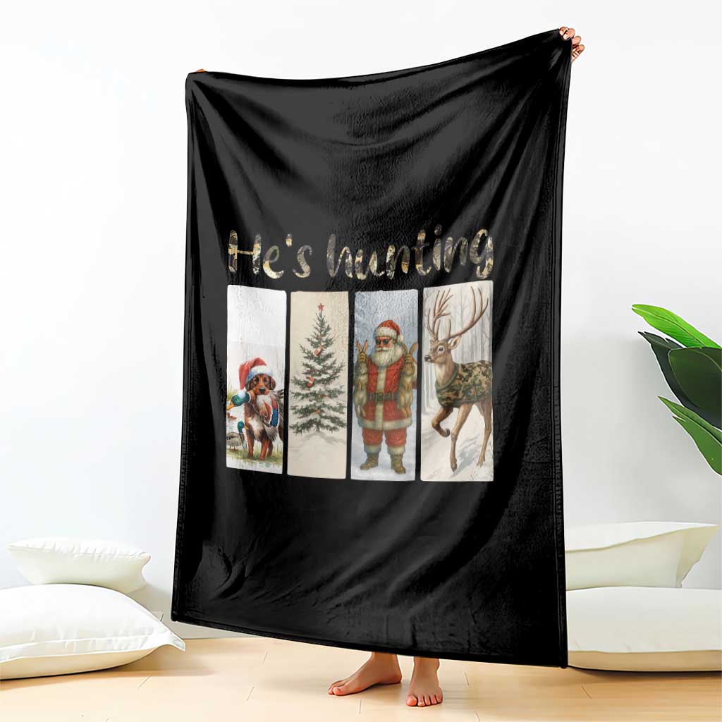 Santa Funny Christmas Hunter Look Throw Blanket He Is Hunting - Wonder Print Shop