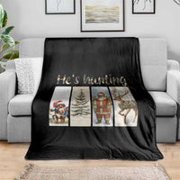 Santa Funny Christmas Hunter Look Throw Blanket He Is Hunting - Wonder Print Shop