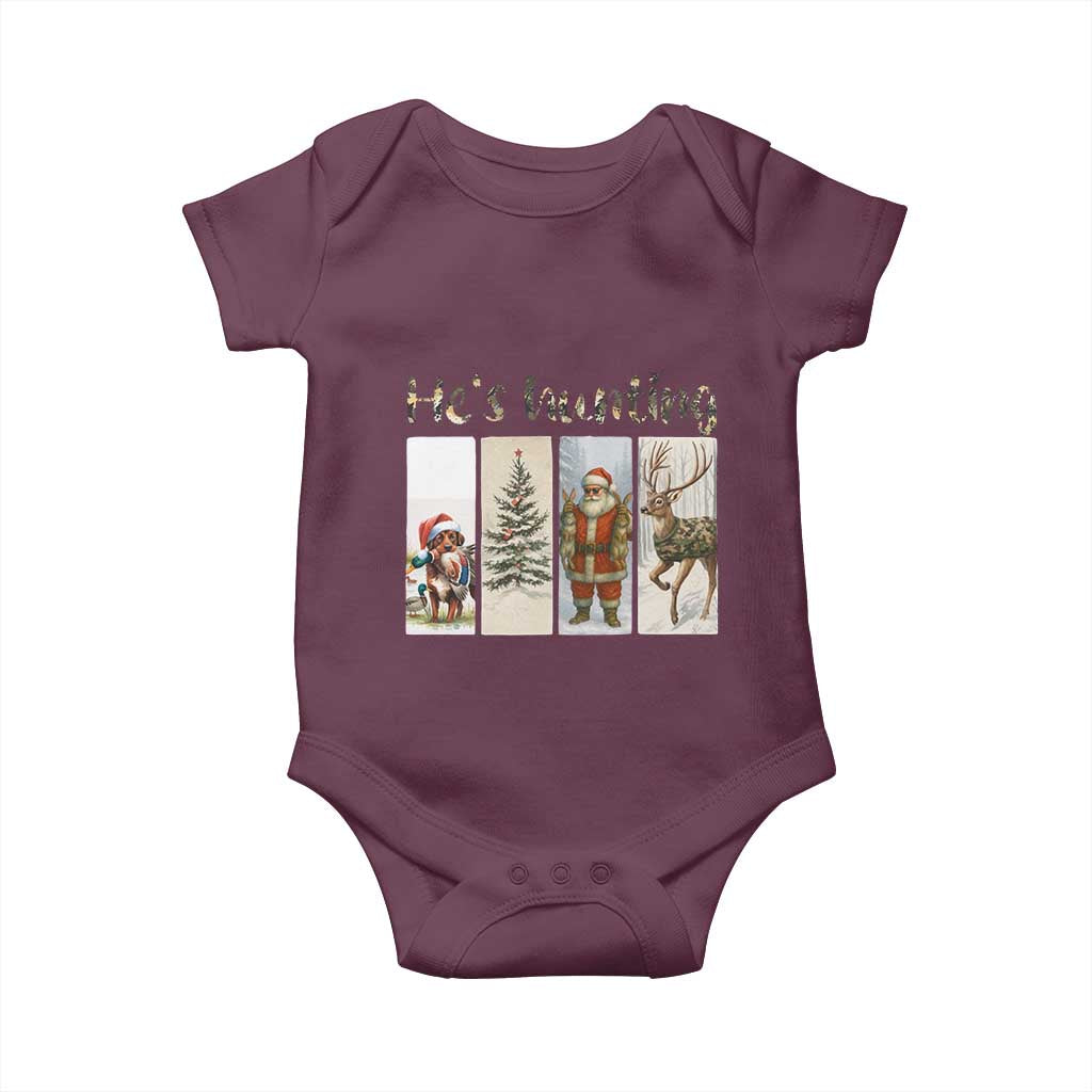 Santa Funny Christmas Hunter Look Baby Onesie He Is Hunting - Wonder Print Shop