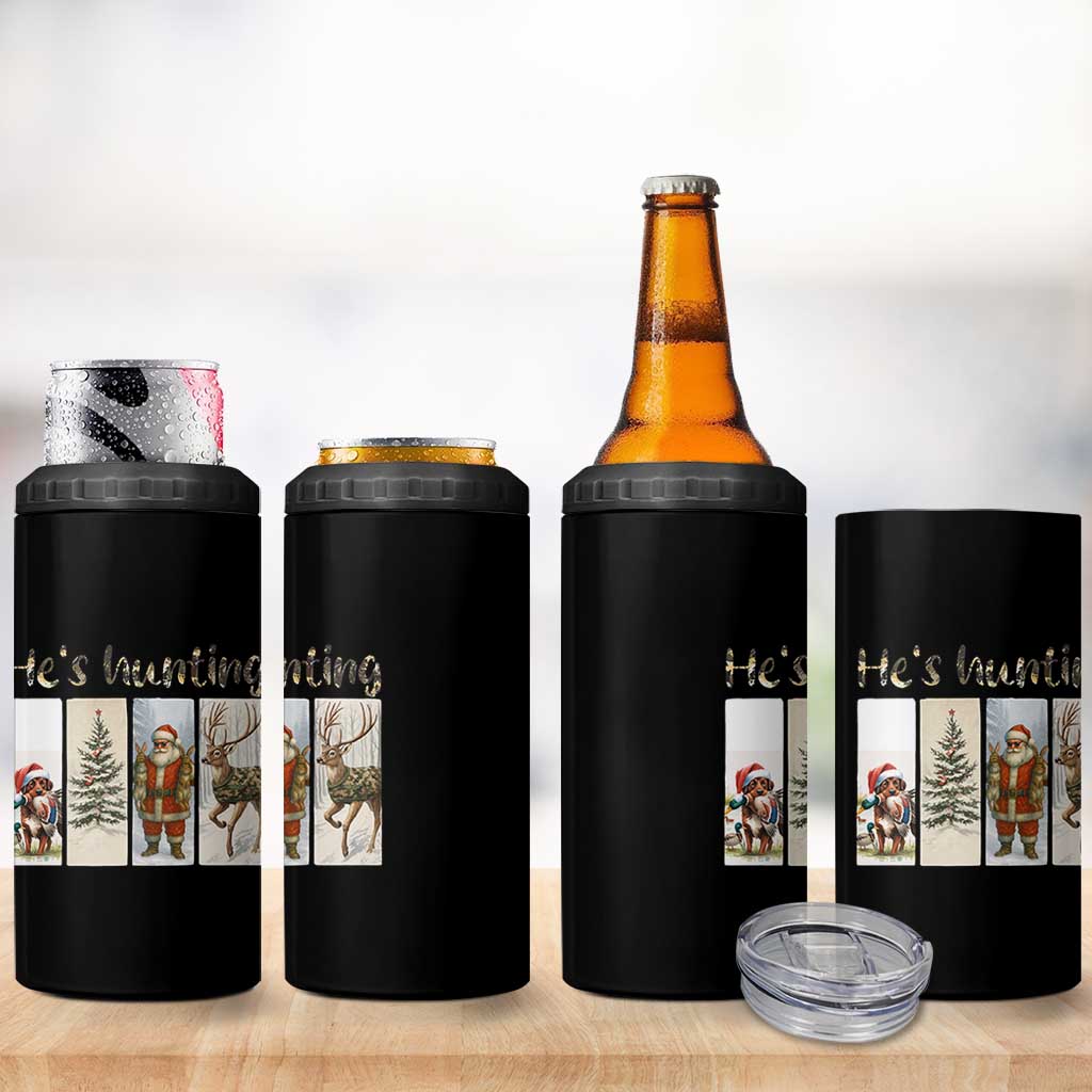 Santa Funny Christmas Hunter Look 4 in 1 Can Cooler Tumbler He Is Hunting