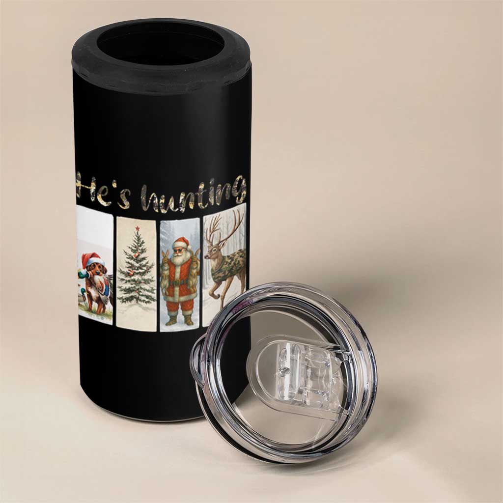 Santa Funny Christmas Hunter Look 4 in 1 Can Cooler Tumbler He Is Hunting