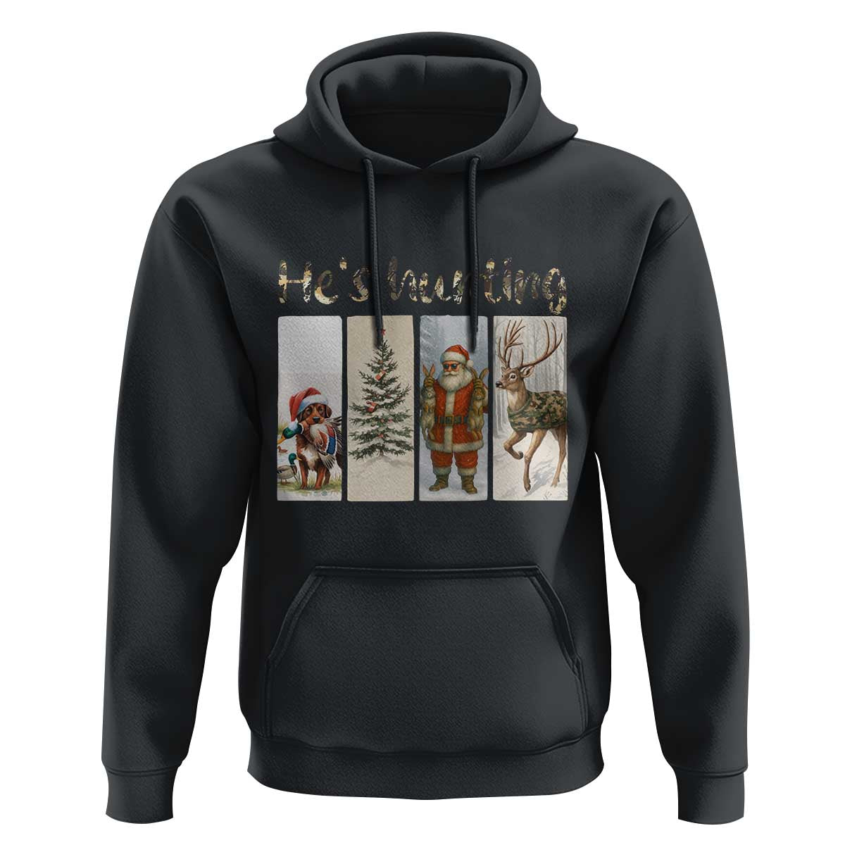 Santa Funny Christmas Hunter Look Hoodie He Is Hunting - Wonder Print Shop