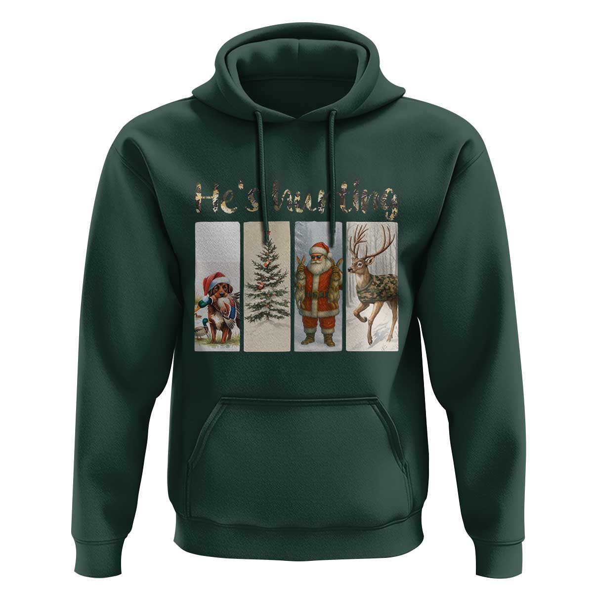 Santa Funny Christmas Hunter Look Hoodie He Is Hunting - Wonder Print Shop