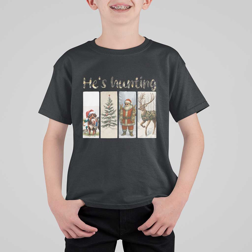 Santa Funny Christmas Hunter Look T Shirt For Kid He Is Hunting - Wonder Print Shop