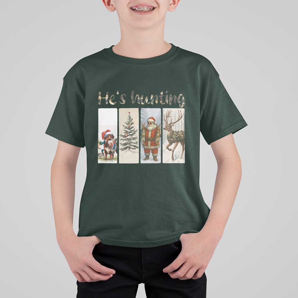 Santa Funny Christmas Hunter Look T Shirt For Kid He Is Hunting - Wonder Print Shop