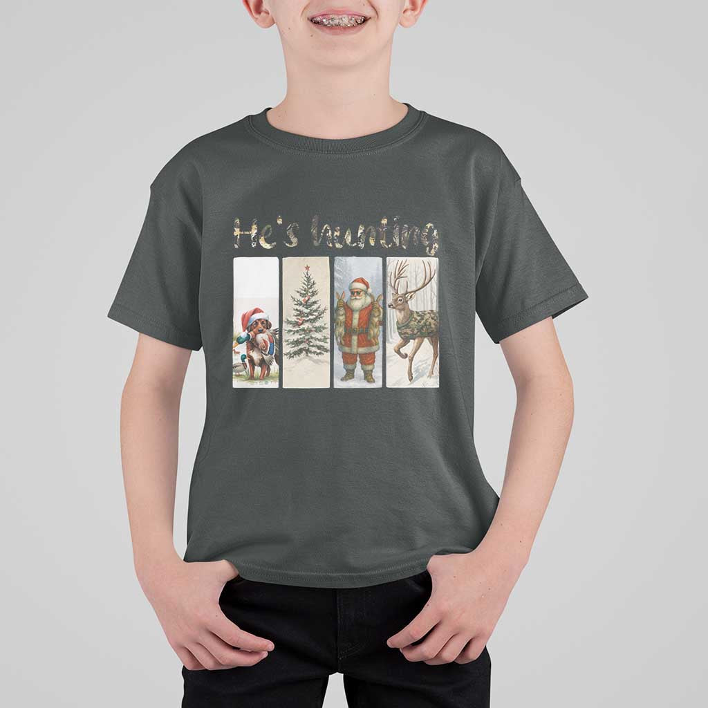Santa Funny Christmas Hunter Look T Shirt For Kid He Is Hunting - Wonder Print Shop