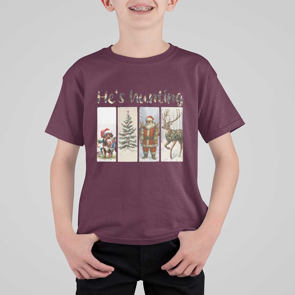 Santa Funny Christmas Hunter Look T Shirt For Kid He Is Hunting - Wonder Print Shop