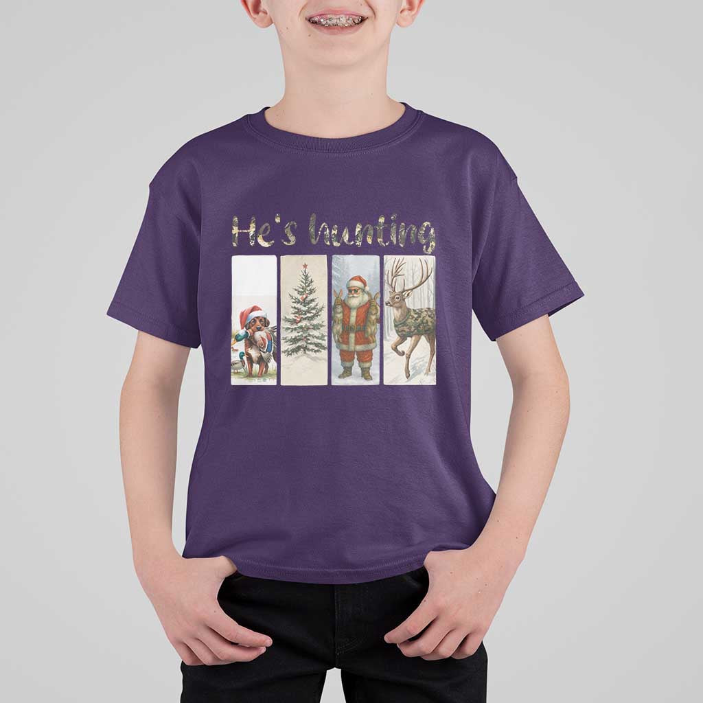 Santa Funny Christmas Hunter Look T Shirt For Kid He Is Hunting - Wonder Print Shop