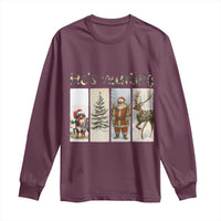 Santa Funny Christmas Hunter Look Long Sleeve Shirt He Is Hunting - Wonder Print Shop