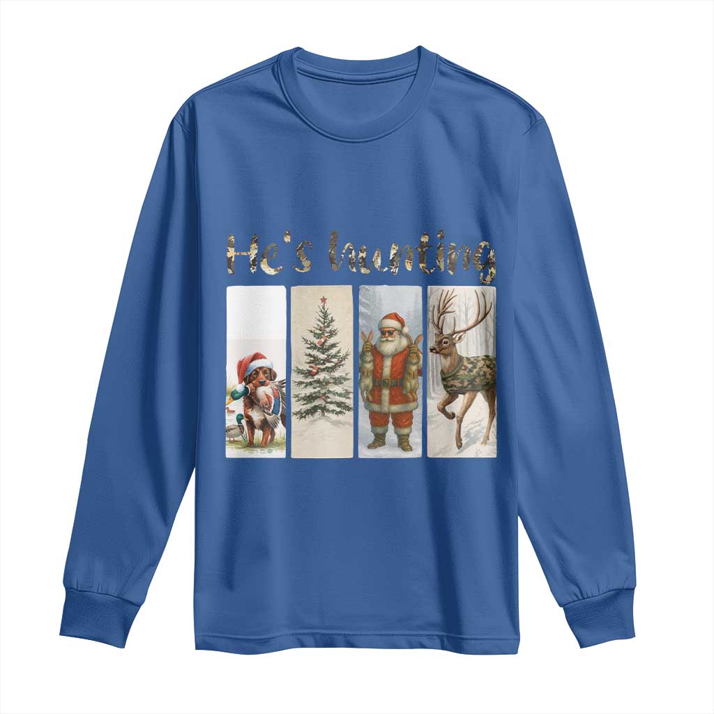 Santa Funny Christmas Hunter Look Long Sleeve Shirt He Is Hunting - Wonder Print Shop