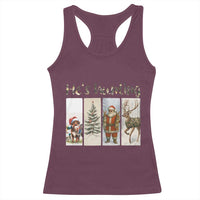 Santa Funny Christmas Hunter Look Racerback Tank Top He Is Hunting - Wonder Print Shop