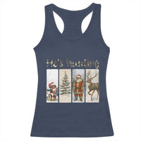 Santa Funny Christmas Hunter Look Racerback Tank Top He Is Hunting - Wonder Print Shop