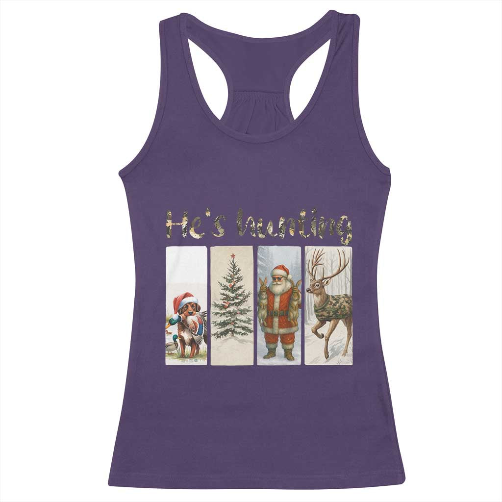 Santa Funny Christmas Hunter Look Racerback Tank Top He Is Hunting - Wonder Print Shop