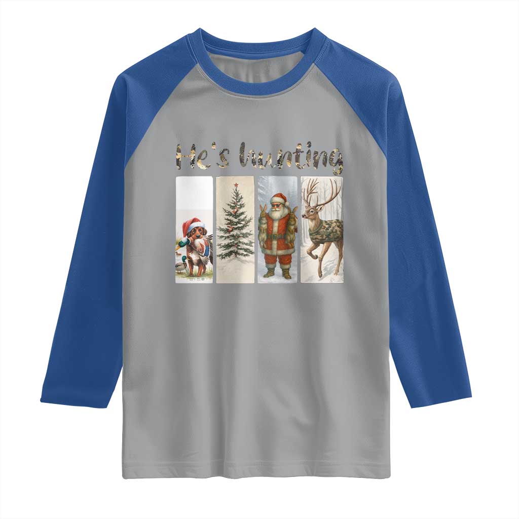 Santa Funny Christmas Hunter Look Raglan Shirt He Is Hunting - Wonder Print Shop