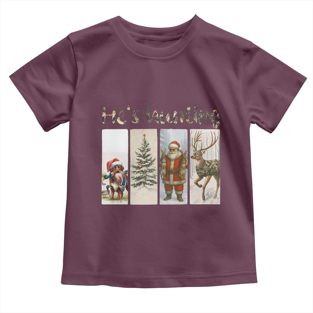 Santa Funny Christmas Hunter Look Toddler T Shirt He Is Hunting - Wonder Print Shop