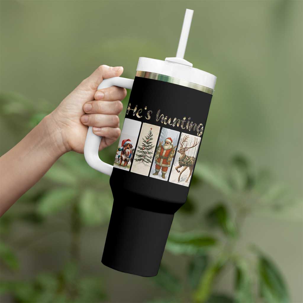 Santa Funny Christmas Hunter Look Tumbler With Handle He Is Hunting