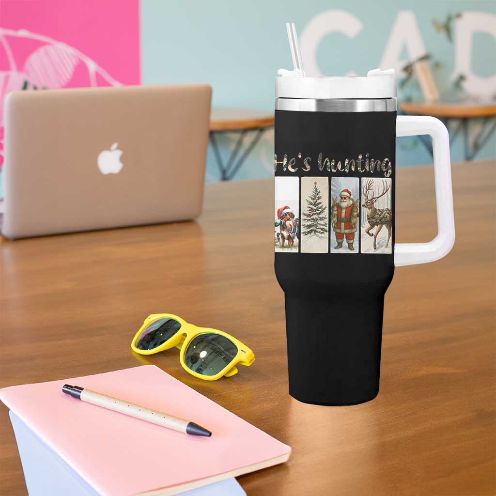 Santa Funny Christmas Hunter Look Tumbler With Handle He Is Hunting