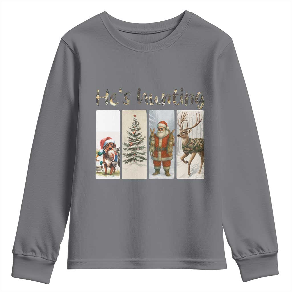 Santa Funny Christmas Hunter Look Youth Sweatshirt He Is Hunting - Wonder Print Shop