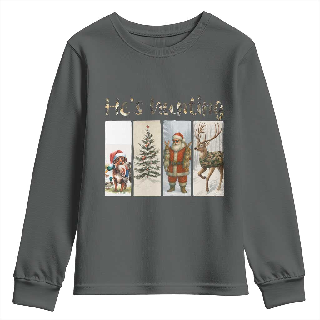 Santa Funny Christmas Hunter Look Youth Sweatshirt He Is Hunting - Wonder Print Shop