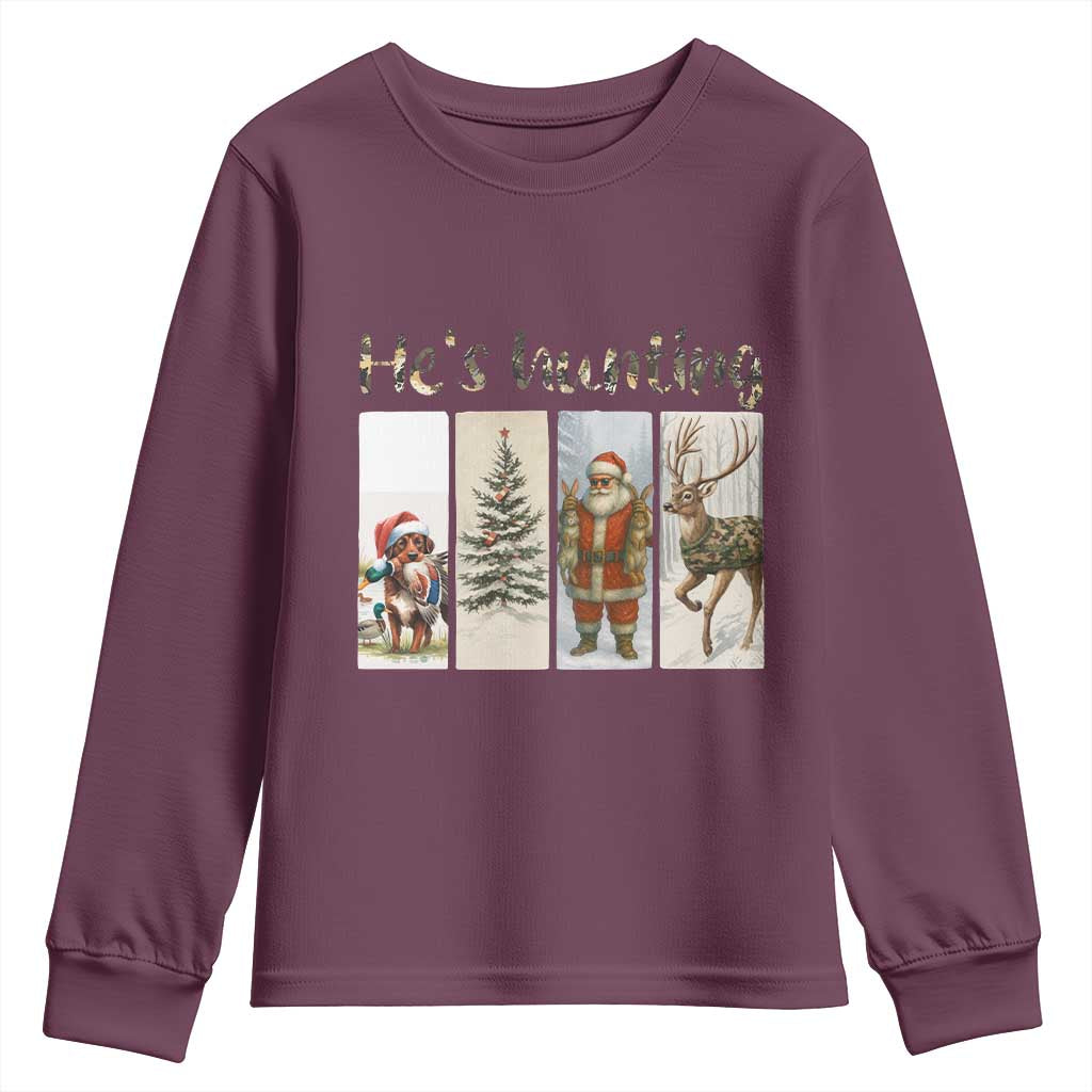 Santa Funny Christmas Hunter Look Youth Sweatshirt He Is Hunting - Wonder Print Shop