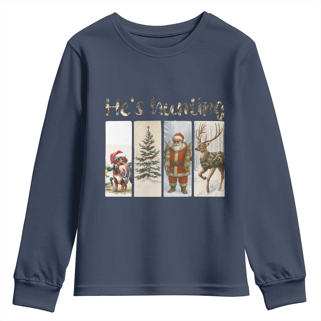 Santa Funny Christmas Hunter Look Youth Sweatshirt He Is Hunting - Wonder Print Shop