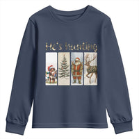 Santa Funny Christmas Hunter Look Youth Sweatshirt He Is Hunting - Wonder Print Shop