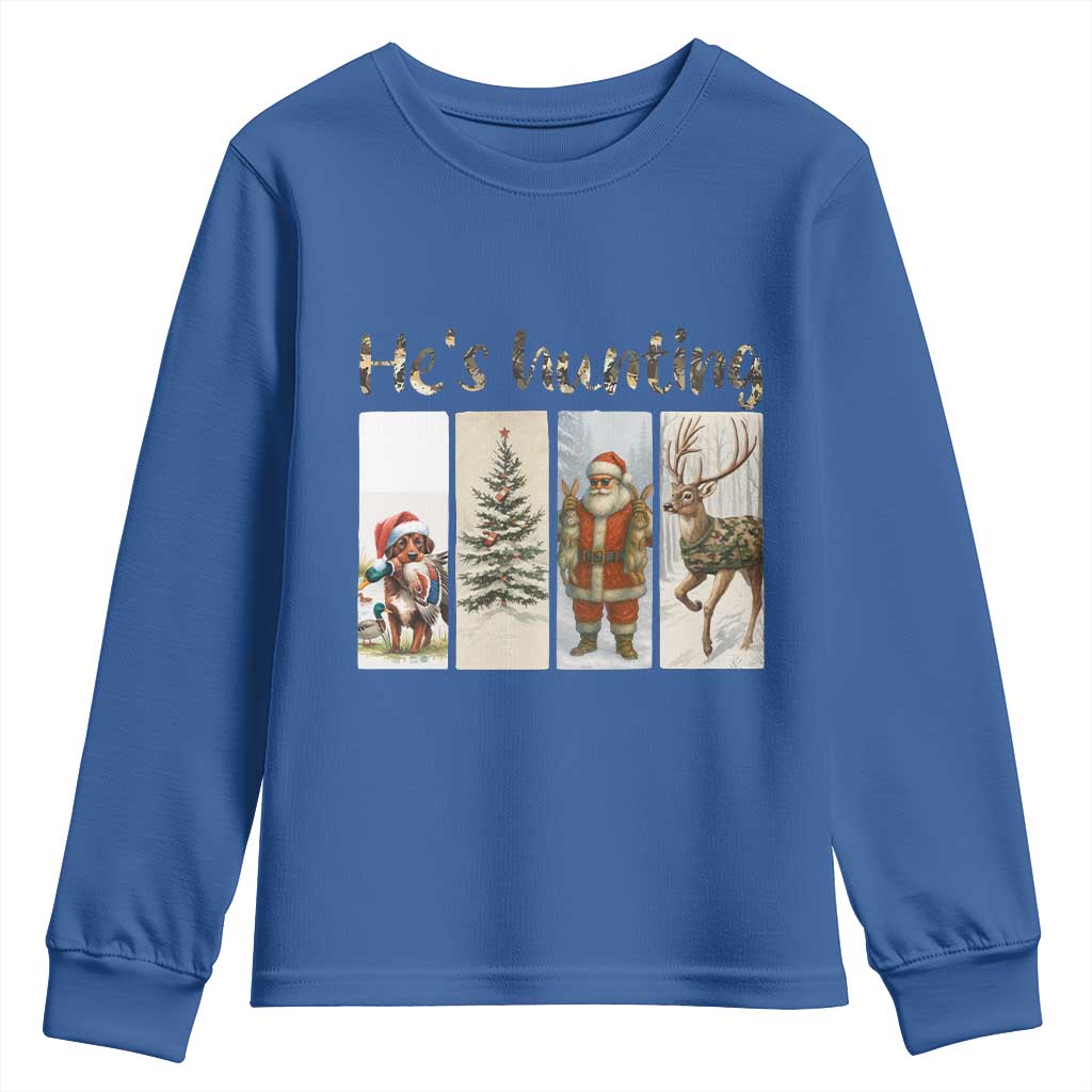 Santa Funny Christmas Hunter Look Youth Sweatshirt He Is Hunting - Wonder Print Shop