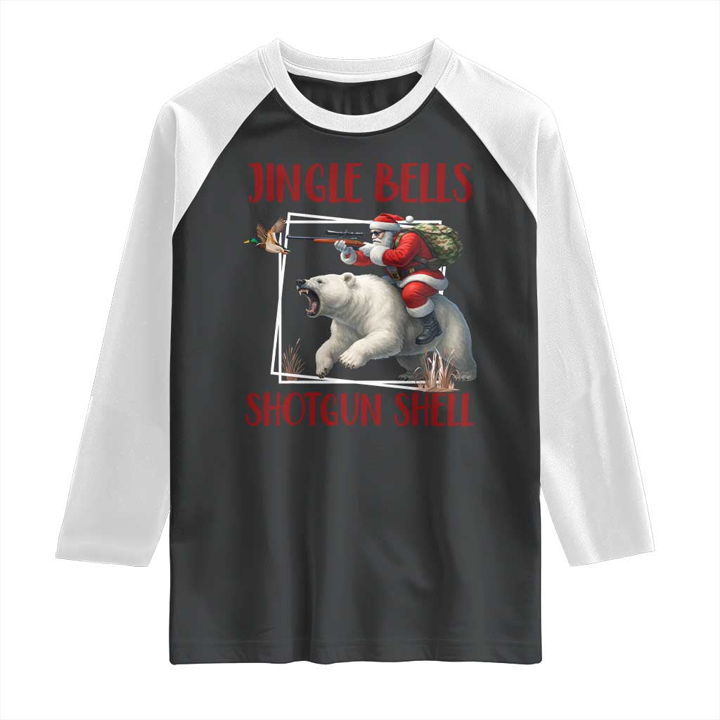 Funny Christmas Hunting Raglan Shirt Jingle Bells Shotgun Shells - Wonder Print Shop