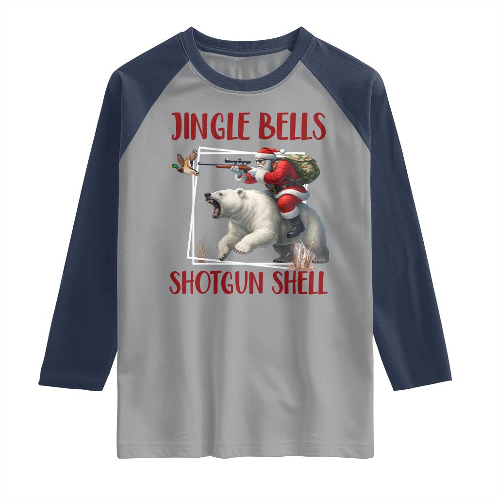 Funny Christmas Hunting Raglan Shirt Jingle Bells Shotgun Shells - Wonder Print Shop