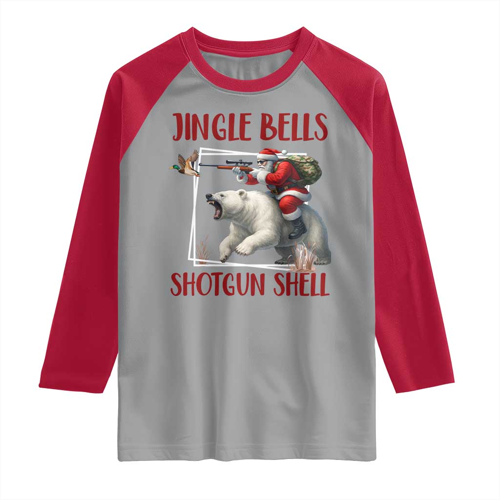 Funny Christmas Hunting Raglan Shirt Jingle Bells Shotgun Shells - Wonder Print Shop
