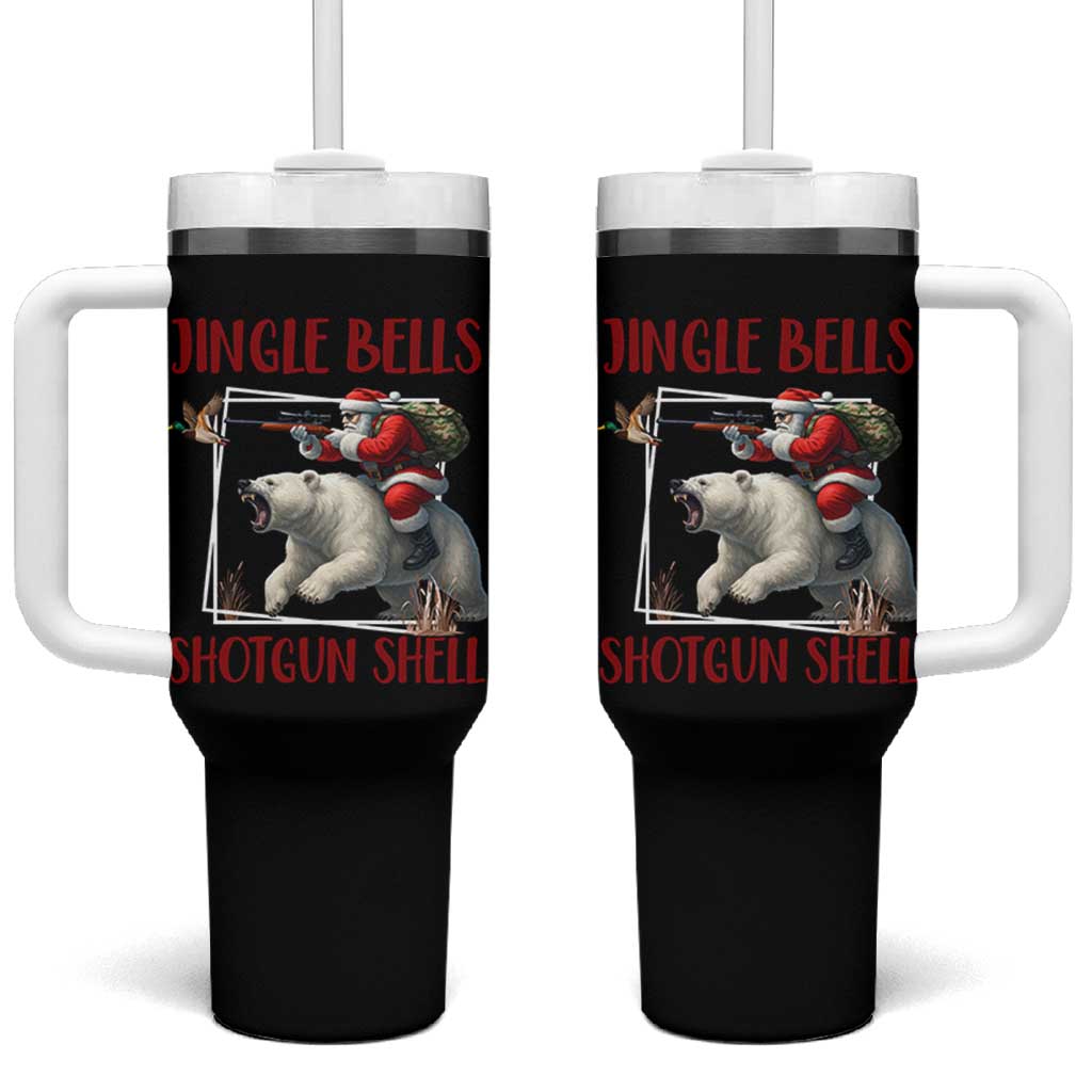 Funny Christmas Hunting Tumbler With Handle Jingle Bells Shotgun Shells