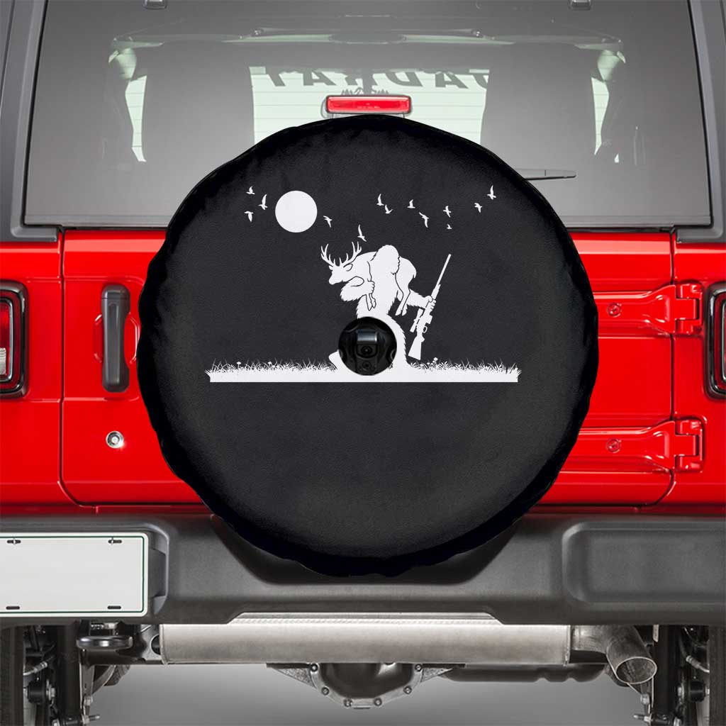 Sasquatch Hunter With Rifle Spare Tire Cover Funny Bigfoot Outdoor Design - Wonder Print Shop