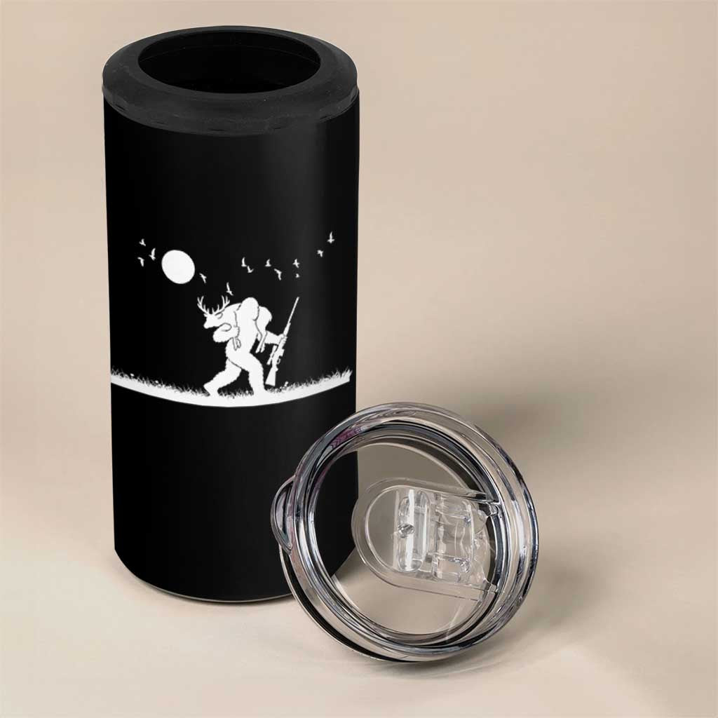 Sasquatch Hunter With Rifle 4 in 1 Can Cooler Tumbler Funny Bigfoot Outdoor Design