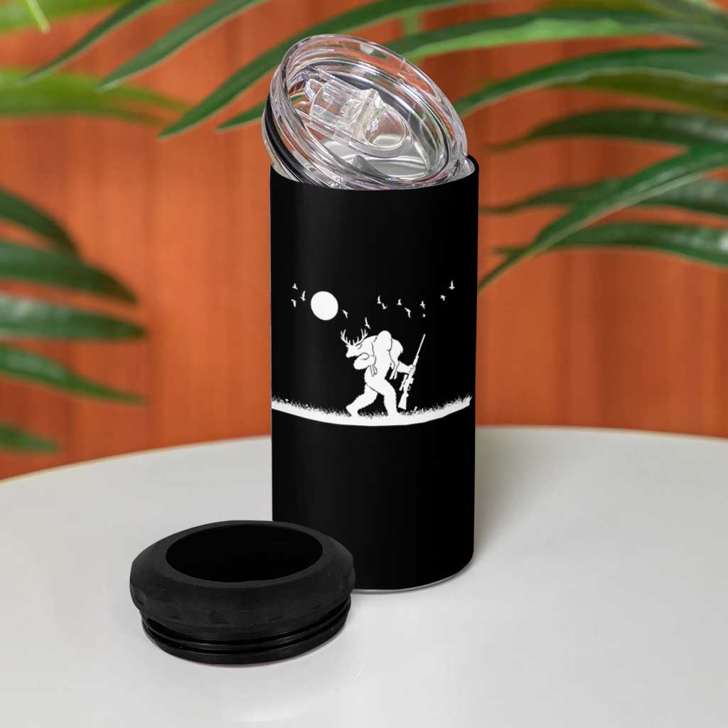 Sasquatch Hunter With Rifle 4 in 1 Can Cooler Tumbler Funny Bigfoot Outdoor Design